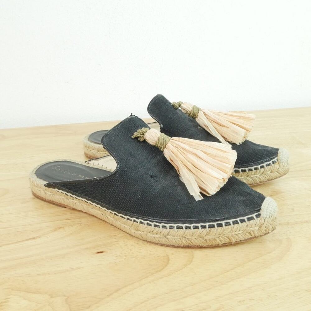 Bettye Muller Mules Espadrille Sandals Rabat Tassel Beach Resort 38 8 Black